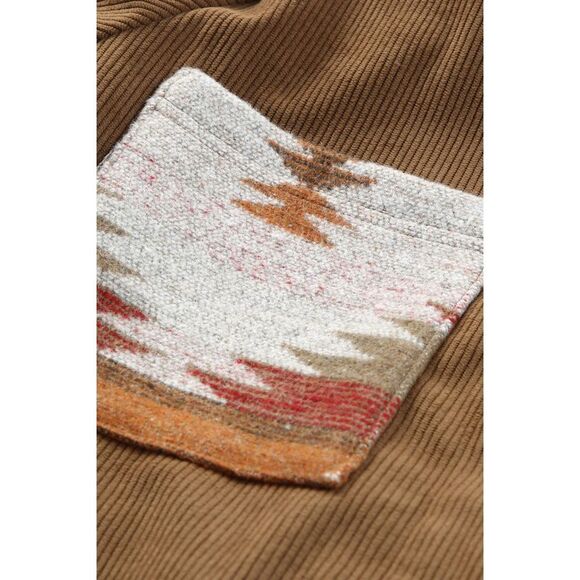 Azura Exchange  Khaki Aztec Pattern Corduroy Shacket - Picture 4 of 8